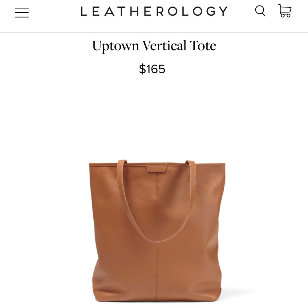 Leatherology Uptown Vertical Tote in Cognac.